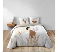 Housse de couette réversible NATACHA 240 x 220 cm 100% coton (42 fils) + 2 taies 63x63 cm - Beige