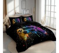 Housse De Couette Réversible Style Tie Dye 200 X 200 Cm - Parure De Lit 2 Personnes Lumières Néon Manette De Jeu Pour Ado Garçon Avec Fermeture Éclair, Luxury Room Decor Noir Doux Hypoallergénique