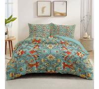 Housse de Couette Réversible William Morris Fleurs Oiseaux Imprimée thermorégulatrice Anti-froissement, 200 x 200 cm pour Chambre d’Enfant ou Chambre d’Adolescent Azuré