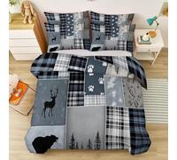 Housse de Couette Réversibles 140 x 200 cm, Gris Foncé Parure de Lit 1 Personnes Enfant Adulte - Gîte Animaux Aventure Sets de Housse Couette en Microfibre avec Fermeture Eclair