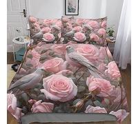 Housse de Couette Rose avec Colombe pour Housse de Couette imprimée en 3D, Housse de Couette avec taies d'oreiller avec Fermeture éclair, Parure de lit en Microfibre Douce 3 pièces