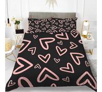 Housse de Couette Rose avec Cœur,Motif Graffiti dessiné À La Main,Parure de Lit 260x240 Moderne et Simple en Microfibre Douce Noire pour Chambre d'enfant,Fille,Garçon Ou Adulte,Taille Super King