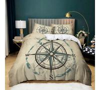 Housse de Couette Rose des Vents Vintage, 220 x 240 cm Parure de Lit avec 2 Taies d'oreiller 65 x 65 cm, Style Nautique Beige et Bleu Simple Confortable Housse de Couette