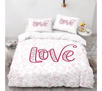Housse de Couette Rose Love,Parure de Lit 260x240 Blanche avec Taies d'oreiller,Motif Dessin Animé Love,Jolie Housse de Couette Kawaii pour Enfants,Filles,Garçons,Adultes,Décoration de Chambre Sup
