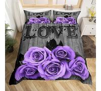 Housse de Couette Rose Parure de Lit Couleur Lavande Rose Ensemble de Literie Violet Gris Fleur pour Filles Femmes Literie Fleur Romantique Cadeaux de Mariage pour La Saint-Valentin(200 x 200 Cm)