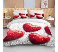 Housse de Couette Rouge Motif Amour Romantique,Parure de Lit 240X220 Cœur 3D pour Adolescents et Adultes,Housse de Couette en Microfibre Douce À L'Esthétique Moderne,Thème Saint-Valentin King