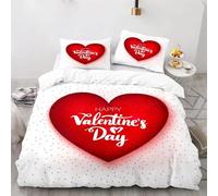 Housse de Couette Rouge Romantique avec Cœur,Parure de Lit 240x220 pour Couple avec Impression 3D Love Dot,Housse de Couette Happy Valentine's Day avec Fermeture Éclair et Taies d'oreiller King