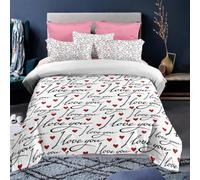 Housse de Couette Rouge Romantique,Parure de Lit 240x220 Style Graffiti dessiné À La Main,Thème Saint-Valentin,Housse de Couette Blanche en Microfibre Douce avec Taies d'oreiller,Taille King