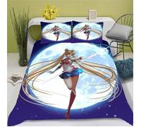 Housse de couette Sailor Moon en microfibre avec taie d'oreiller - Multicolore - Bleu - Synthétique - Chambre