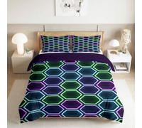Housse de Couette Science-Fiction Grille Hexagonale Néon 200 x 200 cm | Parure de lit Géométrie Abstraite 3 pièces Douce Respirable Housse de Couette avec 2 Taies d'oreiller 65 x 65 cm