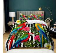 Housse de Couette Set 200x200cm pour 2 Personne Ensemble de Literie 3D Art Abstrait Oiseaux Feuilles Vert avec 2 Taies d’Oreiller et Fermeture Éclair, pour Enfant, Ado et Adulte