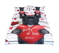 Housse de Couette Set 3D Mignon Chiot Chien Bulldog Housse de Couette Bébé Avec Fermeture à Glissière Cachée 100% polyester (Fond Rose, 200 * 200cm)