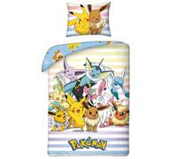 Housse De Couette Simple Pokémon 2 En 1 Design Literie Pikachu Évoli 100% Coton