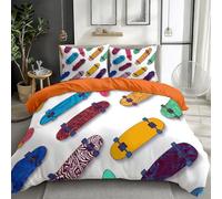 Housse de Couette Skateboard coloré 200 x 200 cm Enfant Parure de Lit Cartoon Sport Housse Couette Doux sans Repassage Ado Garçon Fille 2 Personne, 2 Taies d'oreillers 65 x 65 cm