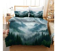 Housse de Couette Smoky Mountain,Parure de Lit 260X240 avec Taies D'Oreiller,Motif Forêt,Arbres,Plantes,Paysage,Peinture,Couvre-Lit Doux et Respirant Pour Enfants,Filles et Femmes,Taille Super King