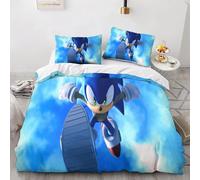 Housse De Couette Sonic 3d, Parure De Lit Imprimee Pour Enfants, Garçons, Filles Et Adolescents, En Microfibre, Avec Fermeture Éclair Et Taies D'oreiller