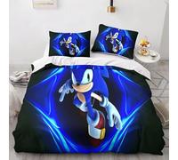 Housse De Couette Sonic 3d, Parure De Lit Imprimee Pour Enfants, Garçons, Filles Et Adolescents, En Microfibre, Avec Fermeture Éclair Et Taies D'oreiller