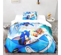 Housse De Couette Sonic 3d, Parure De Lit Imprimee Pour Enfants, Garçons, Filles Et Adolescents, En Microfibre, Avec Fermeture Éclair Et Taies D'oreiller
