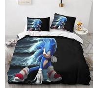 Housse De Couette Sonic 3d, Parure De Lit Imprimee Pour Enfants, Garçons, Filles Et Adolescents, En Microfibre, Avec Fermeture Éclair Et Taies D'oreiller