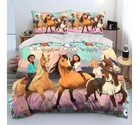 Housse De Couette Spirit Riding Free Horses, Parure De Lit Pour Enfants, Motif Chevaux De Dessin Anime, Taille King/Queen, Decoration De Chambre, Cadeaux