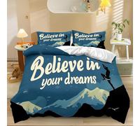 Housse De Couette Sports Escalade sur Neige Coloré 140 cm x 200 cm, Microfibre Imprimé Housse De Couette avec 2 Taies d'oreiller, Doux Parure De Lit avec Fermeture Éclair pour Toutes Saisons