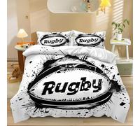 Housse De Couette Sports Rugby Blanc Noir, Motif Imprimé Parure De Lit 3 Pièces avec Fermeture Éclair, Doux Respirant Microfibre Housses De Couettes avec 2 Taie d'oreiller 140 cm x 200 cm