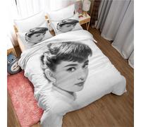 Housse De Couette Stars Célèbres, Acteurs Et Chanteurs Taie D'oreiller Literie Anti-Acariens Douce 15% Coton + 85% Microfibre, Audrey Hepburn