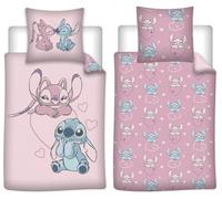 Housse de Couette Stitch & Angel Flanelle 135x200 + Taie 80x80 cm | Parure de lit 2 pièces réversible | Flanelle douce 100% Polyester Oeko-Tex | Licence Disney officielle | Fille