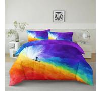 Housse De Couette Style Anime Vague Arc En Ciel Surfeuse 220 x 240 cm Parure De Lit Personne, Couleur Housse De Couette En Microfibre Et Taies D'Oreiller - Ensemble De Literie Pour Adulte Enfant