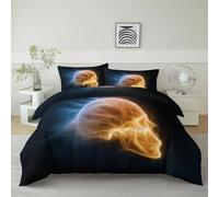 Housse De Couette Style Fantastique Crâne Au Néon 140 x 200 cm Parure De Lit Personne, Noir Housse De Couette en Microfibre Et Taies d'oreiller - Ensemble De Literie pour Adulte Enfant