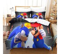 Housse De Couette Super Mario Bros Imprimé Motif Housse Couette Fermeture Éclair Douce Hypoallergénique Microfibre Adultes Et Enfants Parure De LitDouble(200x200cm)