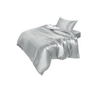 - Housse de Couette + Taie d'oreiller + Drap Housse Set de 3pcs Gris Argent 100x200cm