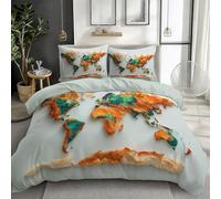Housse de Couette Terre Continent Végétation 200 x 200 cm Enfant Parure de Lit Géographie Moderne Housse Couette Doux sans Repassage Ado Garçon Fille 2 Personne, 2 Taies d'oreillers 65 x 65 cm