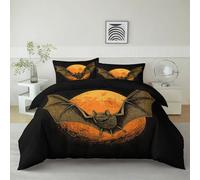 Housse De Couette Thème D’Halloween Pleine Lune Chauves-Souris 140 x 200 cm Parure De Lit Personne, Noir Housse De Couette En Microfibre Et Taies D'Oreiller - Ensemble De Literie Pour Adulte Enfant