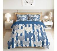 Housse De Couette Thème Nautique Formes Géométriques Cœurs Rayures, Bleu Marine 3 Pièces Parure De Lit, Parure De Couette avec Fermeture Éclair Et 2 Taies pour Chambre ou Hôtel de Luxe, 240 x 260 cm