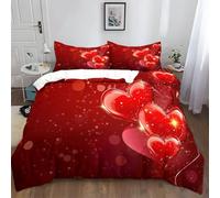 Housse de Couette Thème Romantique Coeur D'Amour Rouge Parure de Lit 240x260 cm avec 2 Taies d'oreiller 65x65 cm, Doux Literie Housse Couette 2 Personnes en Microfibre Imprimée avec Fermeture Éclair