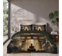 Housse de Couette Torii Sacrés 200x200cm avec 2 Taies Oreiller 65x65 cm | Parure de Lit Méditation du Bouddha, Reversible, Ensemble de Literie en Microfibre avec Fermeture Éclair