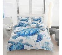 Housse de Couette Tortue de Mer Parure de Lit 90x200 Animaux Océan Nautique Turquoise Ensemble de Literie 1 Taie d'oreiller 65x65 Housse de Couette en MicrofibreDouce avec Fermeture Éclair G8l62