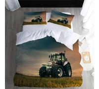 Housse de Couette Tracteur 140x200cm Enfant Parure de Lit 1 Personnes Tracteur Agricole Agricole Microfibre Set Housse de Couette avec Fermeture Éclai avec 1 Taies d'oreiller 65x65cm