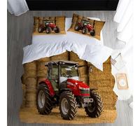 Housse de Couette Tracteur 140x200cm Enfant Parure de Lit 1 Personnes Tracteur Agricole Agricole Microfibre Set Housse de Couette avec Fermeture Éclai avec 1 Taies d'oreiller 65x65cm