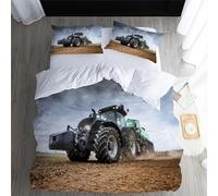 Housse de Couette Tracteur 140x200cm Enfant Parure de Lit 1 Personnes Tracteur Agricole De Ferme Verte Microfibre Set Housse de Couette avec Fermeture Éclai avec 1 Taies d'oreiller 65x65cm