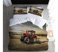 Housse de Couette Tracteur 140x200cm Enfant Parure de Lit 1 Personnes Tracteur Agricole Rouge Microfibre Set Housse de Couette avec Fermeture Éclai avec 1 Taies d'oreiller 65x65cm