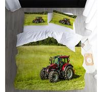 Housse de Couette Tracteur 140x200cm Enfant Parure de Lit 1 Personnes Tracteur Agricole Rouge Microfibre Set Housse de Couette avec Fermeture Éclai avec 2 Taies d'oreiller 50x75cm