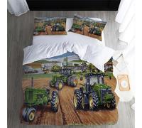Housse de Couette Tracteur 140x200cm Enfant Parure de Lit 1 Personnes Tracteur Agricole Vert Modèle 3D Microfibre Set Housse de Couette avec Fermeture Éclai avec 1 Taies d'oreiller 65x65cm