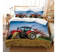 Housse De Couette Tracteur Parure De Lit Personnes Pi¿¿Ces Camions Pelleteuses Grues Housse De Couette Avec Fermeture Pour Enfant Adolescents (Rouge,