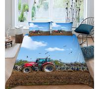 Housse De Couette Tracteur X Imprim¿¿ D Champ Pays Parure De Lit Personnes Hypoallergique Microfibre Literie Pi¿¿Ces Avec Fermeture ¿¿Clair Et