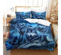 Housse de Couette Trio de Loups 3 pièces Imprimé 3D Art de forêt Fantastique Parure de lit de qualité avec 2 taies d'oreiller à Fermeture éclair pour Filles et Adolescents Double（200x200cm）