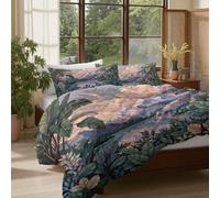 Housse de Couette,tropicale humide Brumeuse,Parure de Lit 220x240cm Nature Vert forêt avec 2 Taies d’Oreiller,Végétation luxuriante et lac paisible Housse Imprimé Paysage,Microfibre Douce Lavable