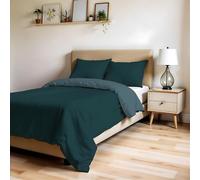 Housse de Couette Une Place et Demie, Uni Doubleface, Parure de Couette Zoe, avec Housse de Couette 200x200cm avec Rabat 50cm + 2 taies d'oreiller 50x80cm PÉTROLE/Sauge