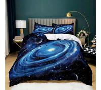 Housse de Couette Univers Nébuleuse Ciel Étoilé 140x200 cm Parure de Lit 3 Pièces en Microfibre Hypoallergénique Bleu avec 2 Taies d'oreiller pour Garçons Enfants Filles 1 Personnes Chambre Décor